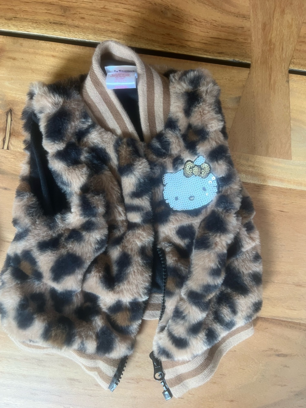 Hello Kitty Leopard Faux Fur Kids Zip Vest - Brown & Black
